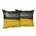 thumbnail image 6 of Ambesonne Nature Throw Pillow Cover 2 Pack, Thunderstorm over Meadow, 16", Yellow Green Purple, 6 of 6