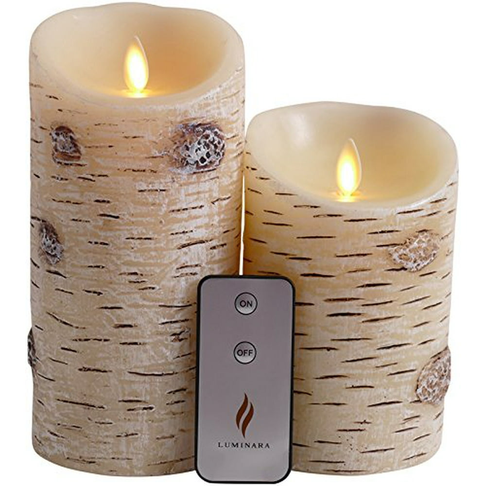 Set of 2 Luminara Birch Bark Flameless Candles 3.75x5 3.75x7 Birch