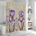 thumbnail image 5 of Purple Iris Shower Curtain Set - 48" x 72" Washable Bathtub Curtain with 12 Hooks, Spring Vintage Flowers Butterfly Leaves Khaki Waterproof Fabric Stall Shower Curtains for Bathroom/Bathtub Décor, 5 of 6