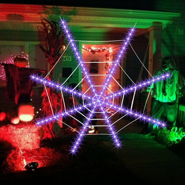 23FT Halloween Spider Web Lights - LED Outdoor Decor With Spiders