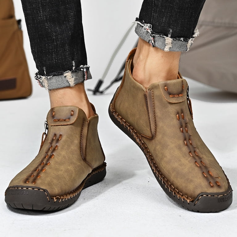 Mens Leather Casual Shoes Slip On Lightweight Ankle Chukka  display picture 1