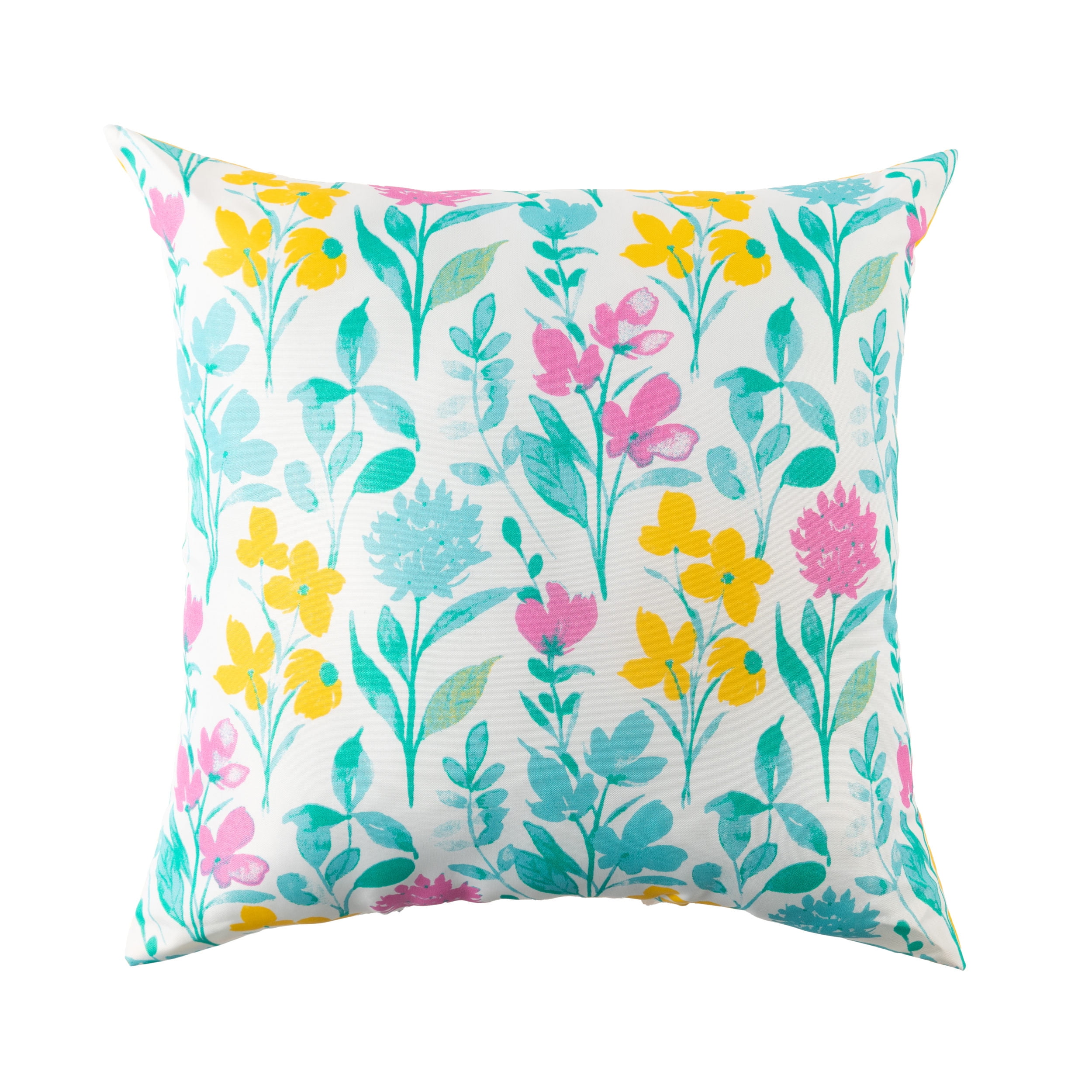 (2 pack) Mainstays Red Flower Truck Reversible Outdoor Throw Pillow 16 Inch Blue Novelty and Floral