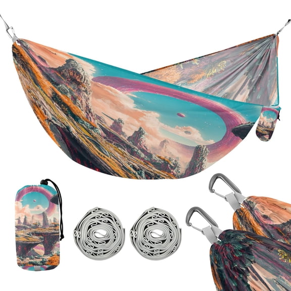 Portable Outdoor Camping Hammock Travel Hammock Ideal for Backpacking, Hiking, and Travel Colorful Fantasy Planet