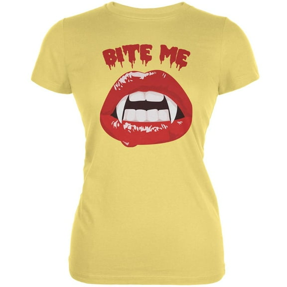 Halloween Vampire Bite Me Yellow Juniors Soft T-Shirt