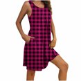 thumbnail image 4 of Fmbrln Summer Dress for Women Crew Neck Sleeveless Pleated Plaid Print Sundress Holiday Beach Dress with Pockets, 4 of 7