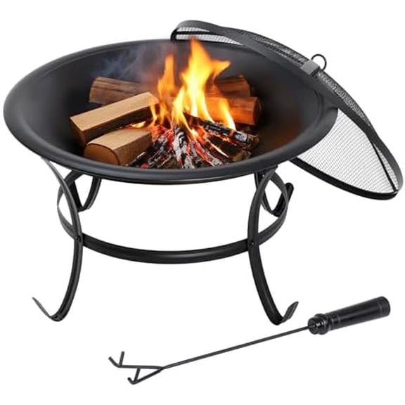 Fire Pit 22’’ Outdoor Fire Pits Wood Burning Firepit Patio Fire Bowl with BBQ Grill, Spark Screen and Fire Poker for Backyard Outside Camping Picnic Bonfires$$Garden & Patio