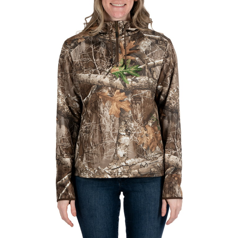 Women's Camo Hunting Quarter-Zip Hoodie Performance Sweatshirt by Realtree,  Sizes S-2XL 