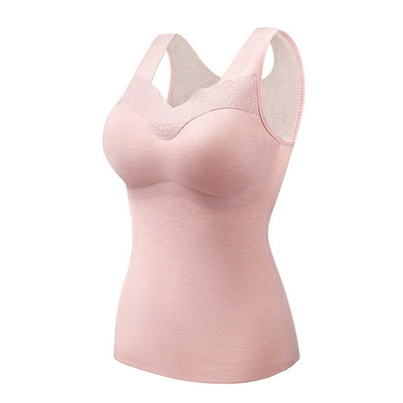 fheaev Thermal Tank Top for Women With Built-In Bra Self-Heating Lace Warm Sleeveless Fleece Lined Bottoming Cold-Proof Camis Tank Underwear Top for Winter Cold Weather Skii