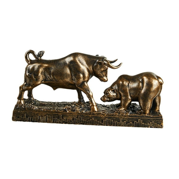 Estatua de toro y oso, 11 x 3 x 5,3 pulgadas, colección Feng Shui, escultura animal Color bronce
