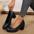 thumbnail image 4 of Pennysue Women's Low Chunky Heel Pumps Navy Closed Toe Shoes 11M, 4 of 7