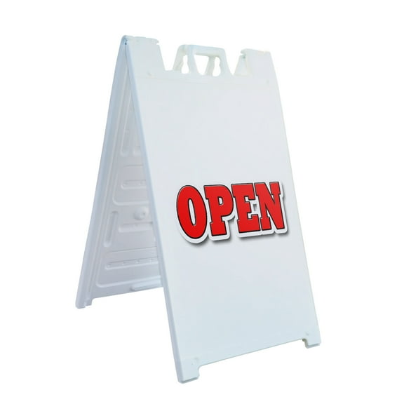 A-frame Sidewalk Open 24" x 36" Double Sided A-Frame Sidewalk Sign, Includes 2 Plastic Inserts | Foldable Portable White Signicade Sandwich Board Signs