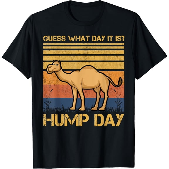 Guess What Day Is It Funny Hump Day Meme Camel T-ShirtMen's and women's gift, black and white T-shirt, size: Extra large S-4XL