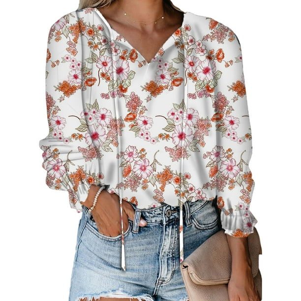Camiseta con estampado floral para mujer, camiseta de manga larga, blusa tipo túnica suelta para mujer, Tops para estar en casa