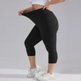 thumbnail image 6 of Women Capri Leggings with Pocket Plus Size Butt Lifting Low Waist Slimming Leggings Tummy Control Compression Running Yoga Pants Black 3XL, 6 of 6