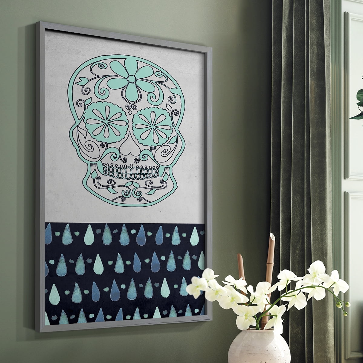 Day of the Dead Collection B Framed Print in Gray Solid Wood Framed Print No Nail Hanging
