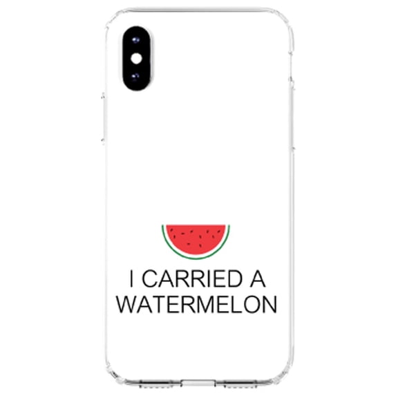 DistinctInk Clear Shockproof Hybrid Case for iPhone X / XS (5.8" Screen) - TPU Bumper, Acrylic Back, Tempered Glass Screen Protector - I Carried A Watermelon