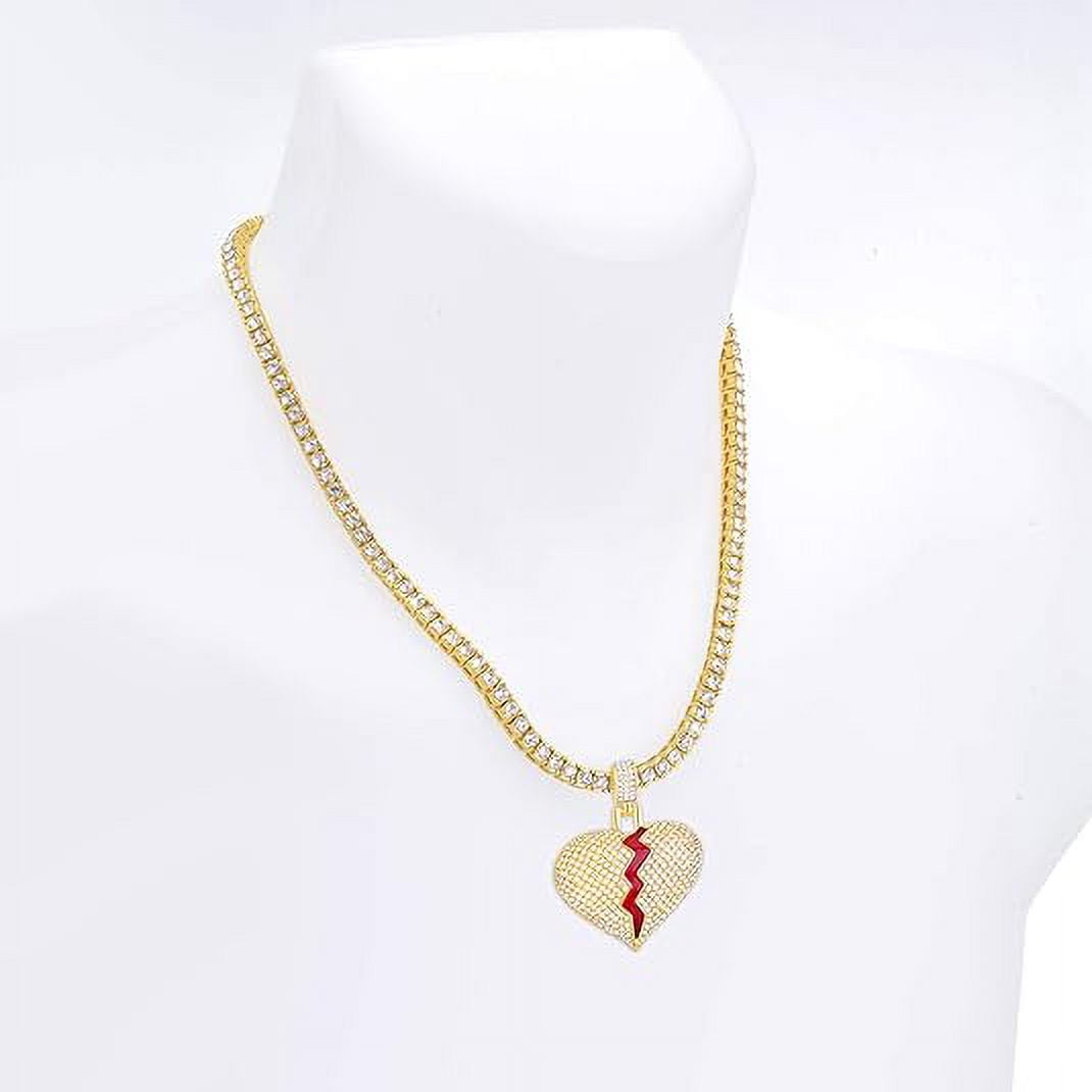 Hip Hop Luxury Iced Gold Tone Broken Heart Pendant 24" Tennis Chain Necklace THC 16875 G