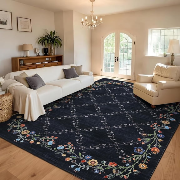 10x13 Floral Butterfly Geometric Oversized Area Rug, TPR Non Slip Washable Foldable Low Pile Great Room Carpet,pink