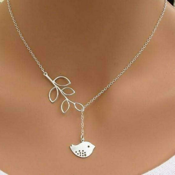 14K White Gold Plated Cute Tweety Bird Leaf Vine Thread Necklace for Woman Teen Everyday Wear or Gift