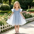 thumbnail image 2 of Girls Flutter Sleeve Party Dress Sequin 3D Wing Mesh Ball Gown Dress, 2 of 6