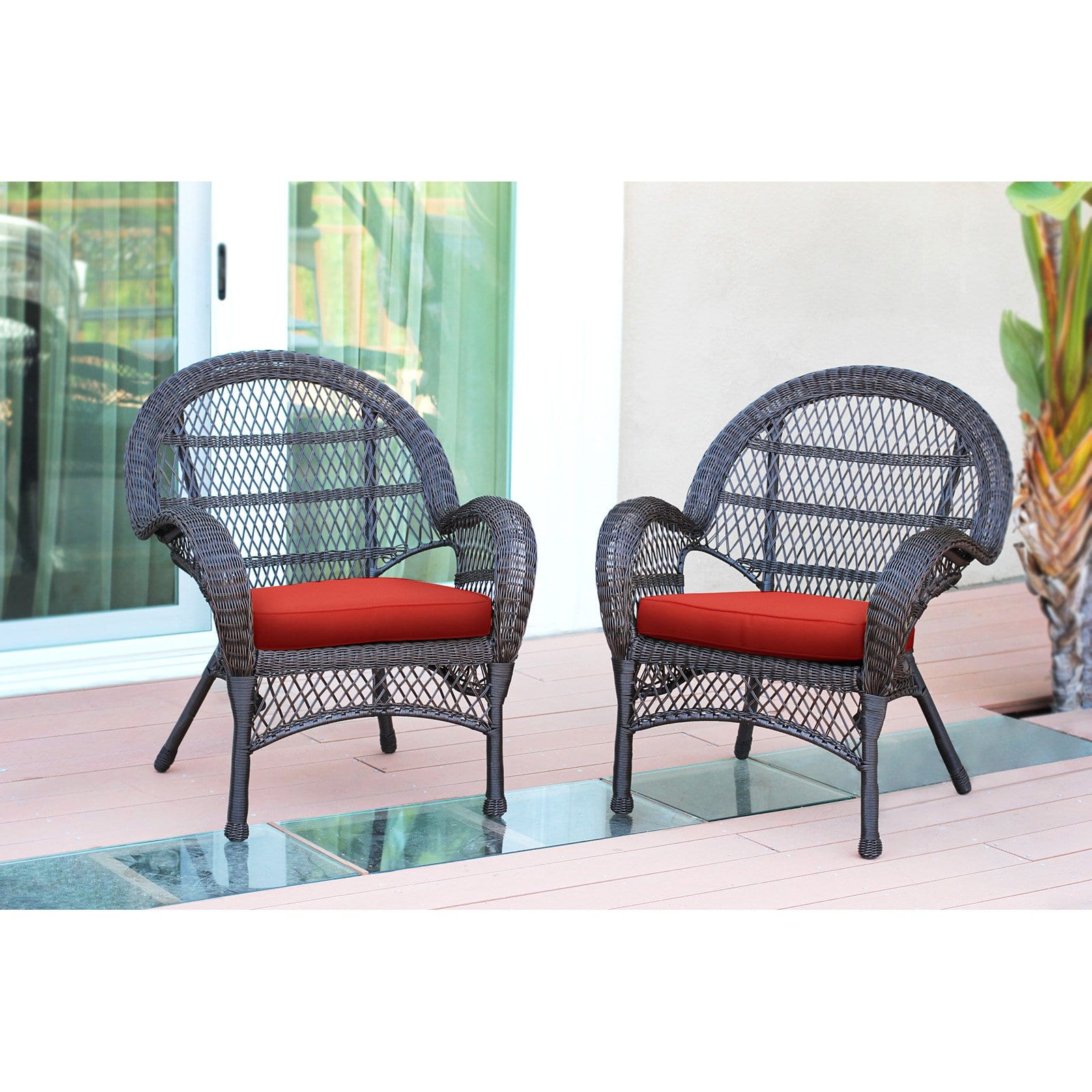 Jeco Wicker Chair in Espresso with Green Cushion (Set of 2) - image 5 of 11