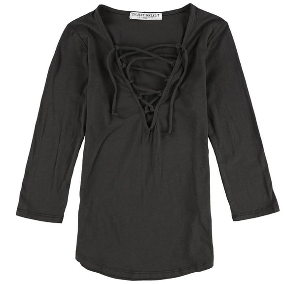 Project Social T Womens Lace Up Basic T-Shirt, Grey, X-Small