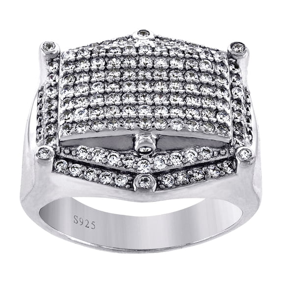 925 Sterling Silver Mens Cubic Zirconia Cluster Size 10 Hexagon Head Fashion Ring Band Wedding Band for Men