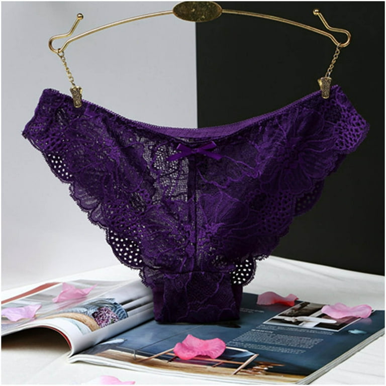 Lopecy-Sta Women Sexy Cute Bowknot Design Crochet Full Lace Panties Low  Waist Briefs Sales Clearance Underwear Women Birthday Gift Purple 