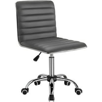 XPOPR Mid Back Task Chair, Low Back Leather Swivel Office Chair, Vanity Chair for Makeup Room, Computer Desk Chair Retro with Armless Ribbed (Grey)