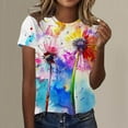 thumbnail image 2 of TSADFHJI Hauts d'Été avec Manches T-Shirt à Manches Courtes Col Rond Imprimé pour Femmes G Marine, 2 of 5