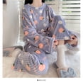 thumbnail image 3 of Conjunto de pijama de 2 piezas para mujer, conjunto de Jersey y pantalones de lana acanalados de terciopelo grueso, informal, cálido, otoño, 3 of 5