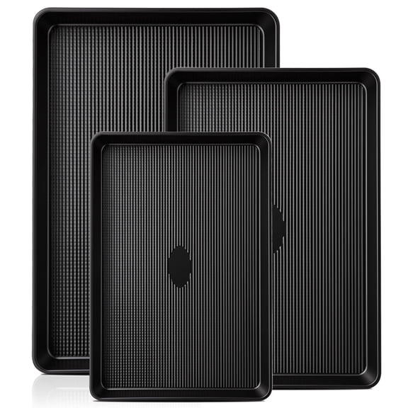 3 Pack Non-Stick Baking Sheets Pans, 5-Layer Carbon Steel Cookie Sheets for Baking, Warp Resistant Oven Trays Baking Pans Set, 3 Sizes for Baking Cookies, Meats & Roasting