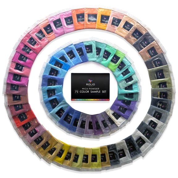 Rolio Mica Powder - Pearlescent Pigment Powder - Mixing and Color Blending for Epoxy Resin, Soap, Nails & DIY Crafts - 5g, 72 Pouch - Original Colors