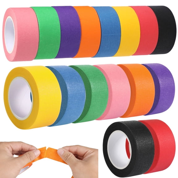 16 Rolls Colored Masking Tape Set, Rainbow Painters Tape 0.98 in x 42.65 ft, Includes 8 Colors, Strong Adhesive, Easy to Tear, Perfect for DIY, Art, Crafts, Decor