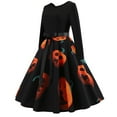 thumbnail image 2 of Halloween Manches Longues Femmes O Cou Impression Robe Vintage Partie Robe EAN13, 2 of 4