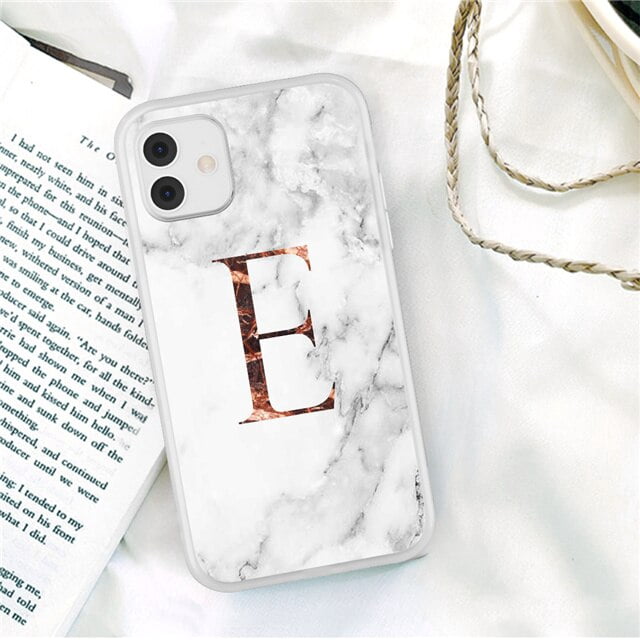 Funda de teléfono de moda con letra inicial AZ para iPhone 13 Pro Max 11 Pro Max 12 Pro Max 12 Mini 13MiniLuxury, funda suave con textura de mármol Deng Xun unisex