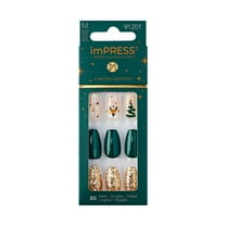 imPRESS Holiday Press-On Nails, Cozy Comfort, Green, Medium Length, Coffin Shape, 30 Ct.