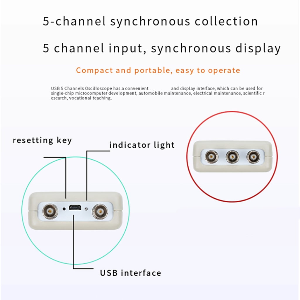 Portable Digital Oscilloscope 1MHz Sampling Rate 5 Input Channel USB Power For Data