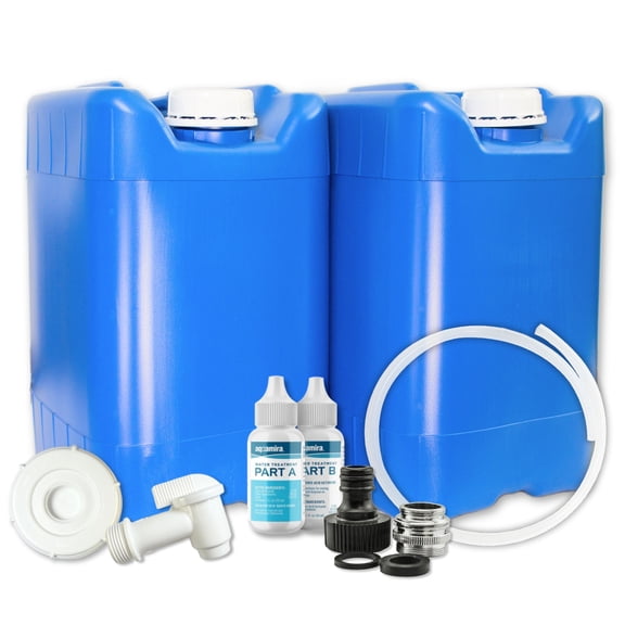 5-Gallon Stackable Water Containers with Spigot & Water Treatment - Emergency Water Storage Kit (2x - 5 Gallon Water Tanks)