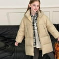 thumbnail image 6 of Cethrio Girls Puffer Jackets, Zip up Mid-length Warm Windproof Winter Coats with Hood Beige Size 9-10T, 6 of 8