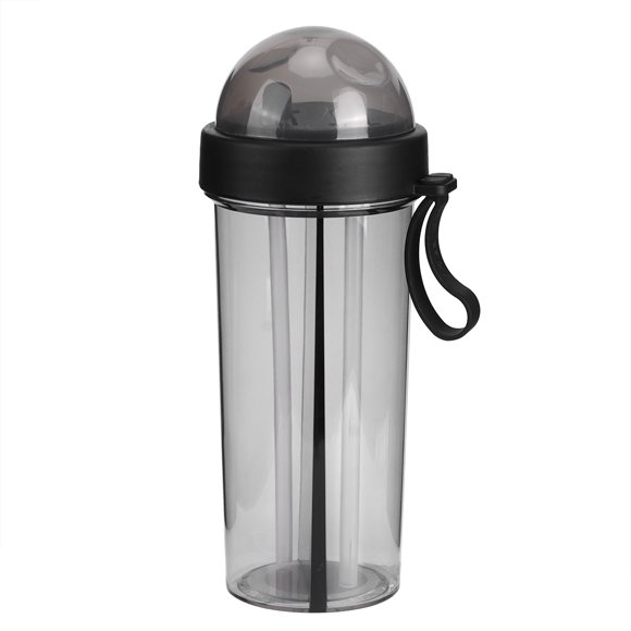 Bouteille d'Eau pour Boire, 600ml Deux Pailles Tasse à Boire Innovante Double Usage Bouteille d'Eau Paille Tasse d'Eau pour Maison Camping Extérieur Sport (Noir)