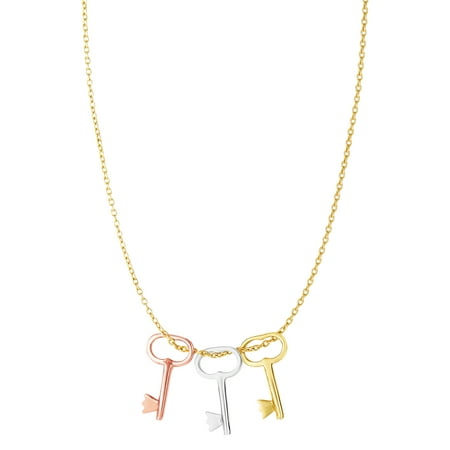 JewelryAffairs 14k 3 Color Yellow White And Rose Gold Key Charms On 18 Necklace