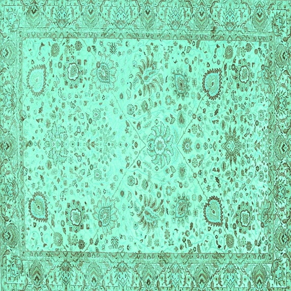 Ahgly Company Machine Washable Indoor Square Persian Turquoise Blue Traditional Area Rugs, 4' Square