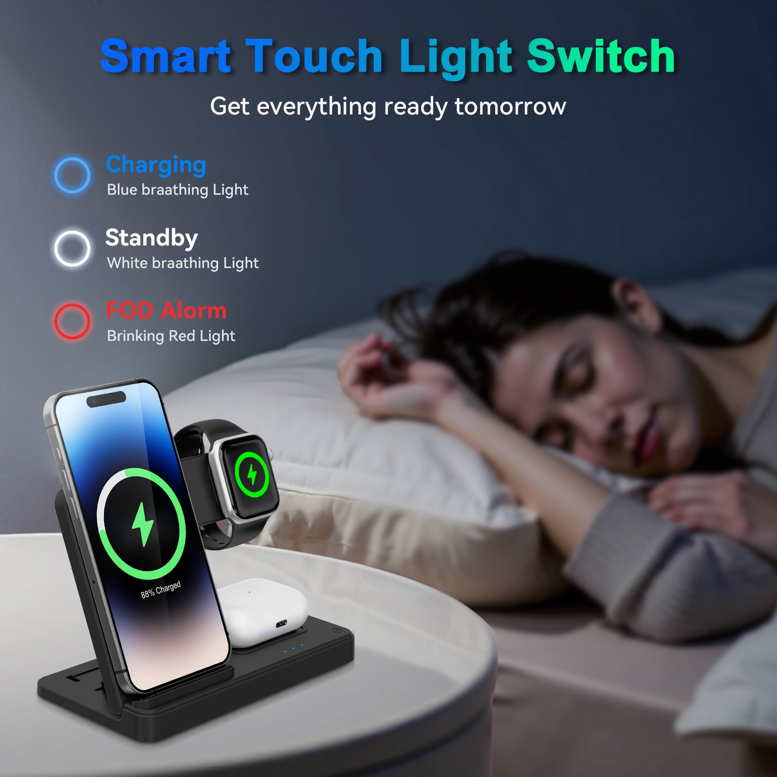 15W 3-in-1 Wireless Charging Station for iPhone 17-8, Apple Watch Ultra 10-2 & AirPods Pro 2-2, Fast Charger Stand, Halloween Christmas Birthday Gift