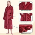 thumbnail image 3 of PAVILIA Plush Fleece Robe for Women, Soft Cozy Long Bathrobe with Satin Waffle Trim, Warm Lightweight Spa Robe, Housecoat with Pockets & Tie Belt, Burgundy Red, 2XL/3XL Plus Size, 3 of 10