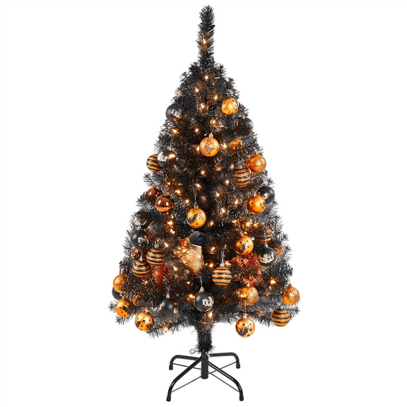 Renwick 4 Ft Pre-Lit Black Artificial Christmas Tree with Stand, Black