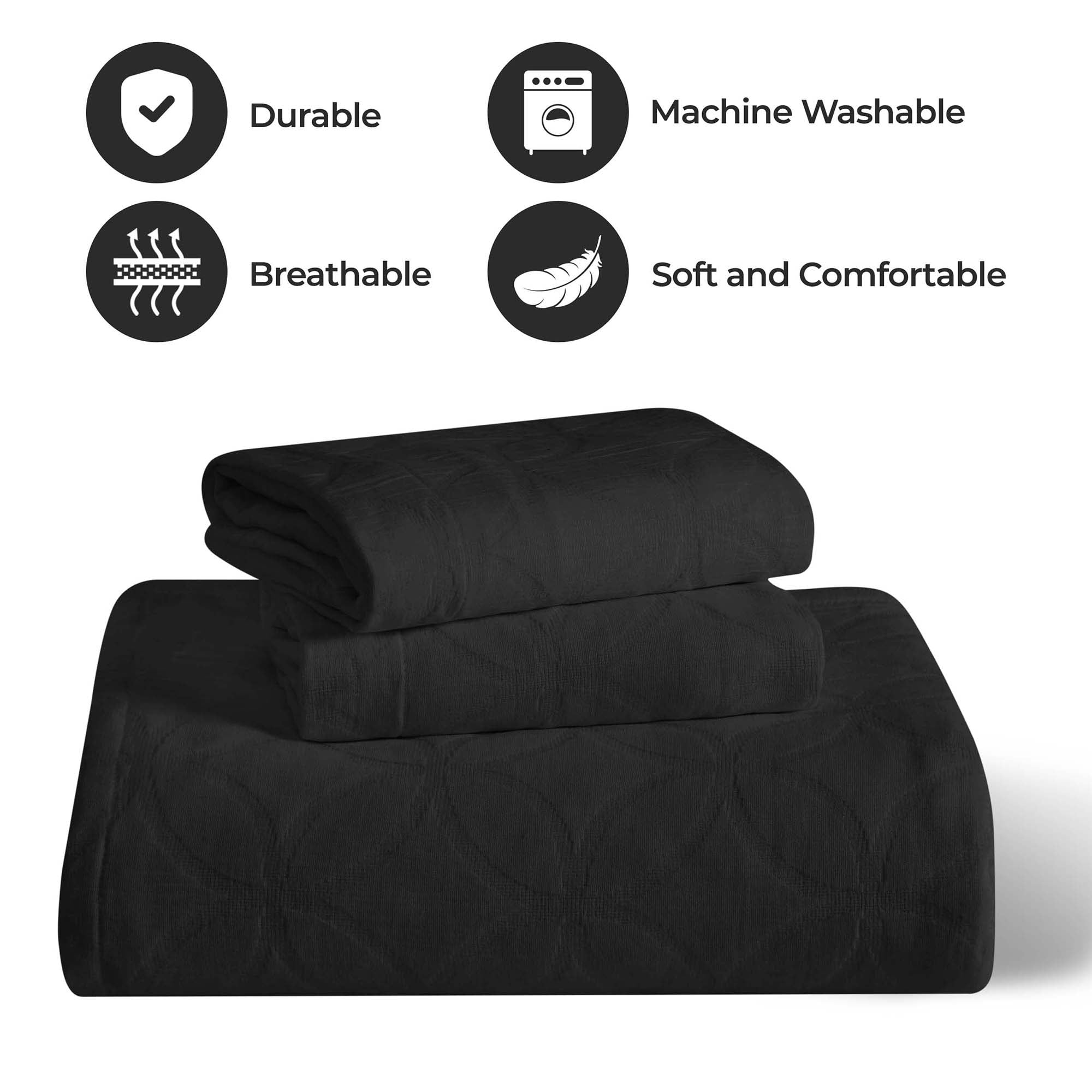 Superior 3-Piece Serenity Cotton Matelasse Black Bedspread Set, Full