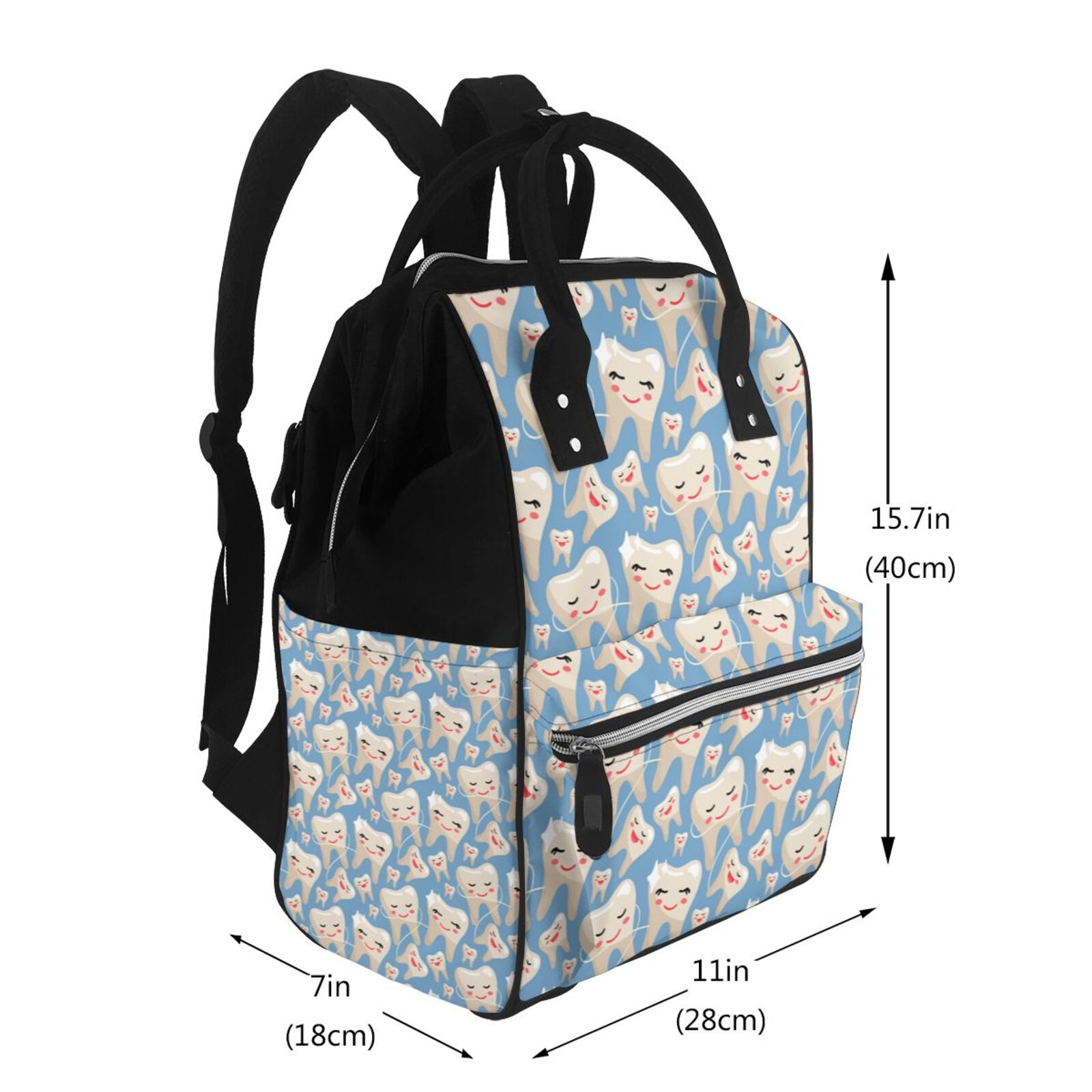 Fuzoiu Funny Cute Healthy Teeth Print Diaper Bag Backpack,Baby Essentials Travel Tote,Multi function Waterproof Diaper Bag, Travel Essentials Baby Bag - Unisex