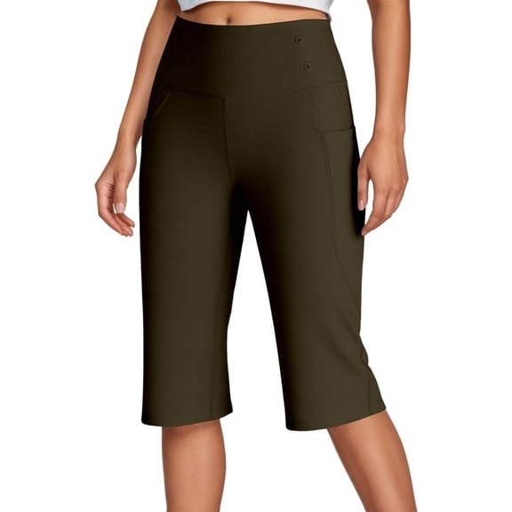 FYEGRE Women's Bermuda Long Shorts 14" Knee Length Capris Pants High Waisted Athletic Shorts with Pockets Green XXL