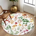 thumbnail image 3 of Round Area Rug 5 Ft, Mushrooms Ferns Washable Non-Slip Circle Carpet for Living Room/Bedroom, Watercolor Forest Floral Botanical Spring Low-Profile Runner Mats Collection Rugs for Indoor, 3 of 7